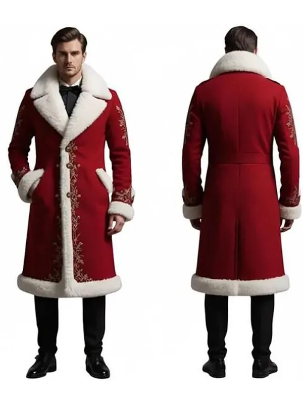 Christmas Santa Claus Red Shearling Wool Coat For Sale