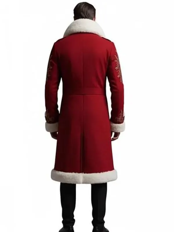 Christmas Santa Claus embroidered Red Shearling Wool Coat For Sale
