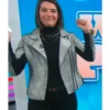 Daryn Carp The Today Show Silver Metallic Leather Biker Jacket