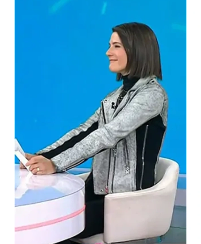 Daryn Carp The Today Show Silver Metallic Leather Biker Jacket For Sale