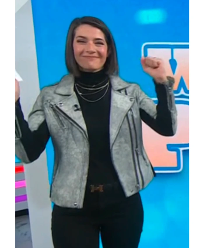 Daryn Carp The Today Show Silver Metallic Leather Biker Jacket