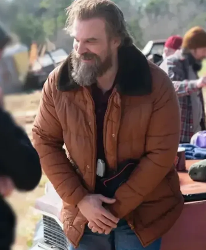 David Harbour Stranger Things S05 Brown Puffer Jacket For Sale