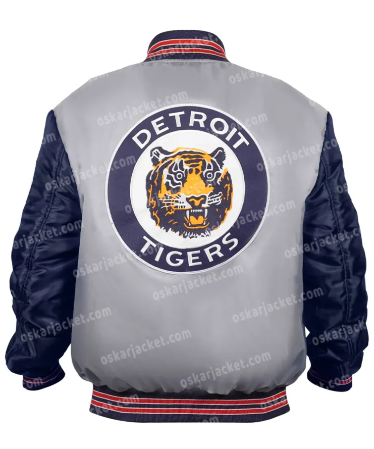 Detroit Tigers Full-Snap Satin Gray and Navy Jacket