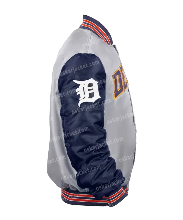 Detroit Tigers Full-Snap Satin Gray and Navy Jacket For Men and Women
