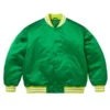 Embroidered Supreme Full-Snap Varsity Satin Green Jacket