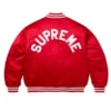 Embroidered Supreme Full-Snap Varsity Satin Red Jacket