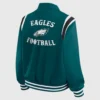 Erin Andrews Philadelphia Eagles 2025 Green Satin Varsity Full-Snap Jacket