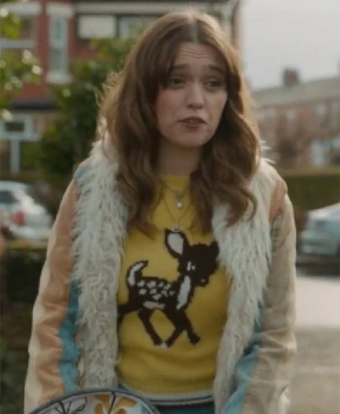 Gemma Daddy Issues S02 Colourblock Stripe Fur Collar Jacket For Sale