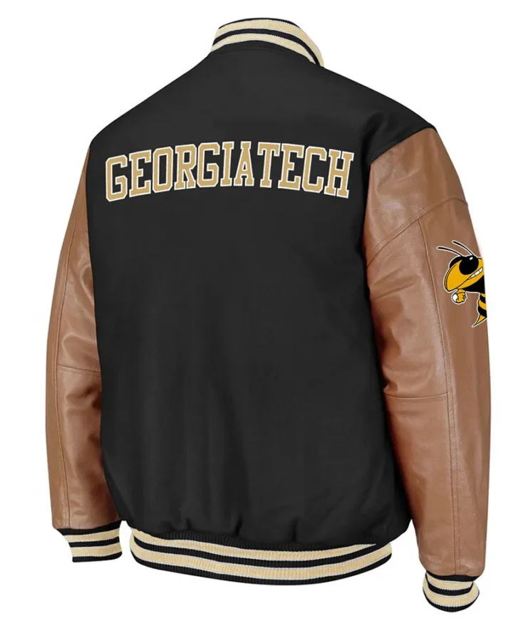 Georgia Tech Black Brown Varsity Full-Snap Wool Leather Jacket