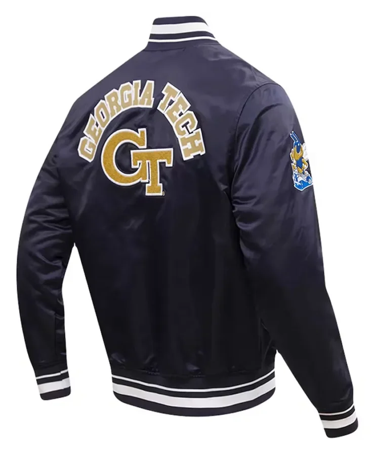 Georgia Tech  Classic Full-Snap Navy Satin Bomber Jacket