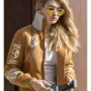 Gigi Hadid Shearling Brown Suede Leather Bomber Jacket