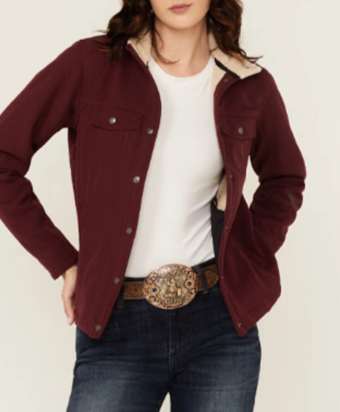 Gracie PRyce Heartland S19 Burgundy Sherpa Collar Jacket For Sale