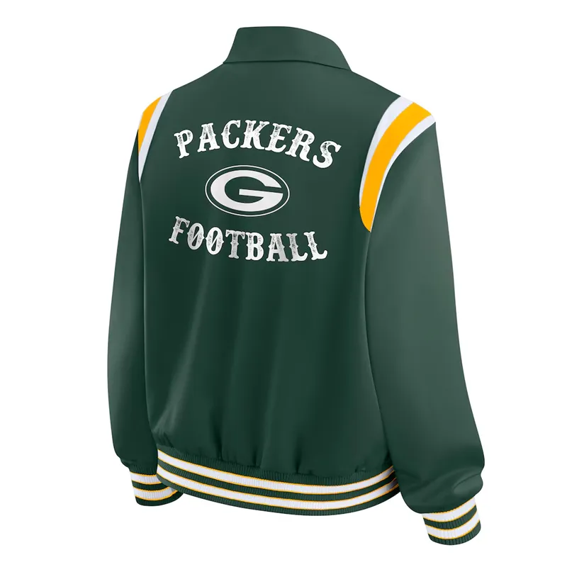 Green Bay Packers Lightweight Green Varsity Full-Snap Satin Jacket