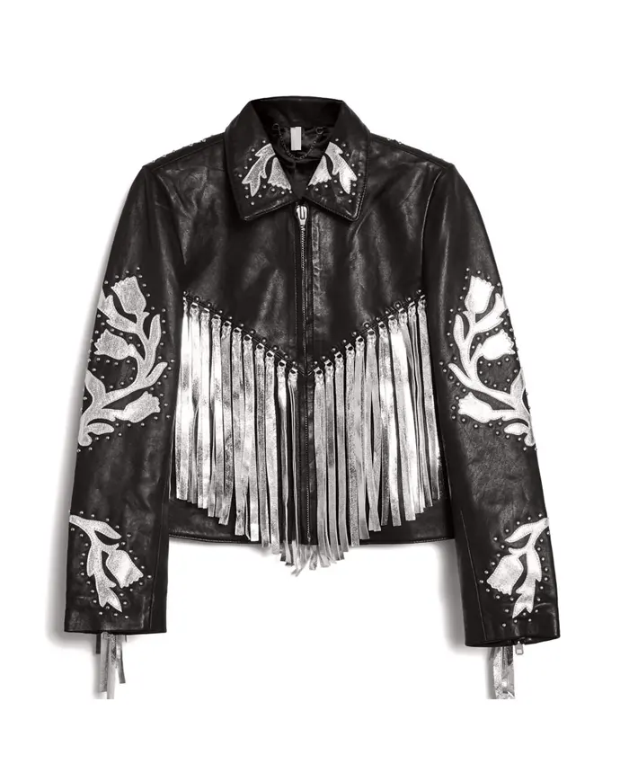 Harley Quinn Birds Of Prey Fringe Black Leather Jacket For Sale