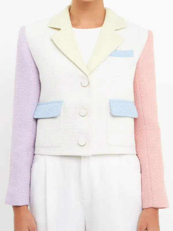House of Payne S14 China Anne McClain Pastel Colorblock Tweed Blazer