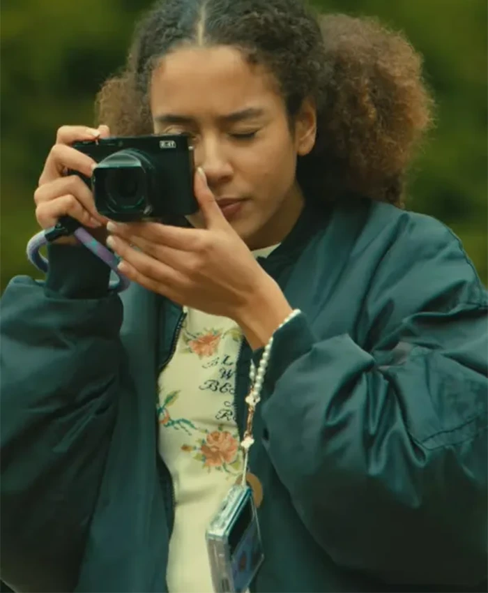 Imogen Faires Wild Cherry S01 Green Bomber Jacket For Sale