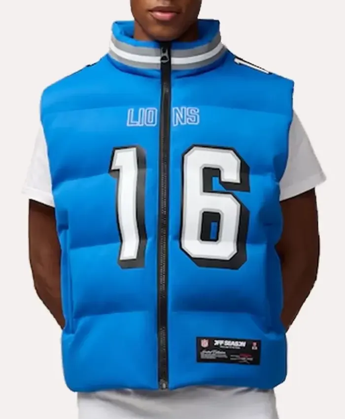 Jared Goff Detroit Lions Off Season Player Blue Puffer Vest