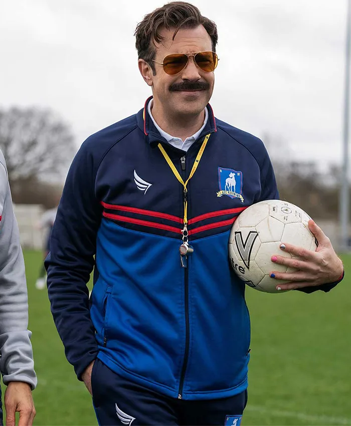 Jason Sudeikis Ted Lasso Blue Track Jacket For Sale