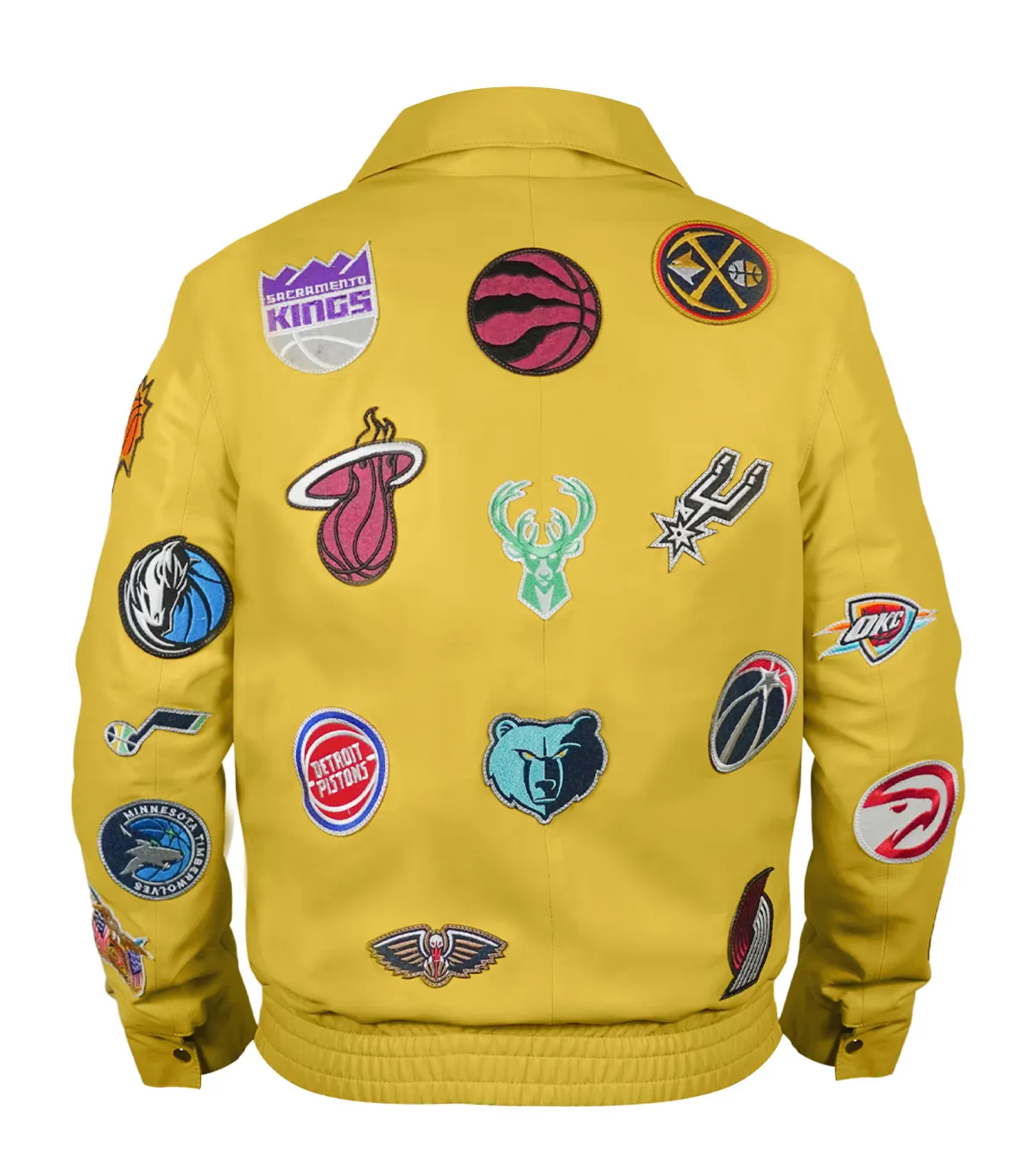 Jeff Hamilton NBA Teams Collage Yellow Leather Jacket For Men And Women