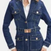 Jessica Steen Heartland S19 Denim Belted Blazer For Sale
