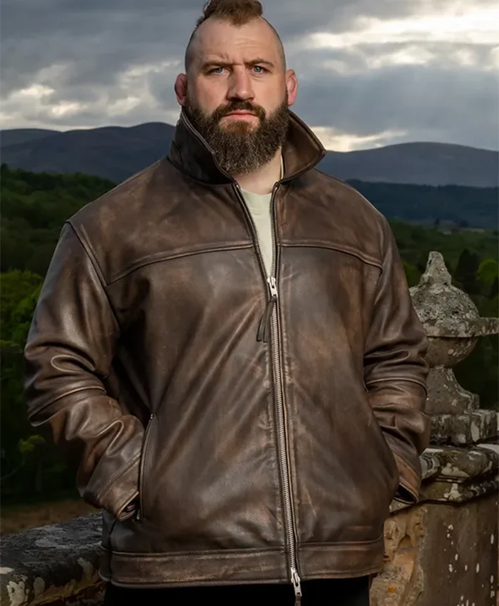 Joe Marler The Celebrity Traitors S01 Brown Leather Jacket