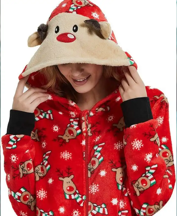 Johanne Home for Christmas Ida Elise Broch Red Christmas Deer Hooded Jumpsuit