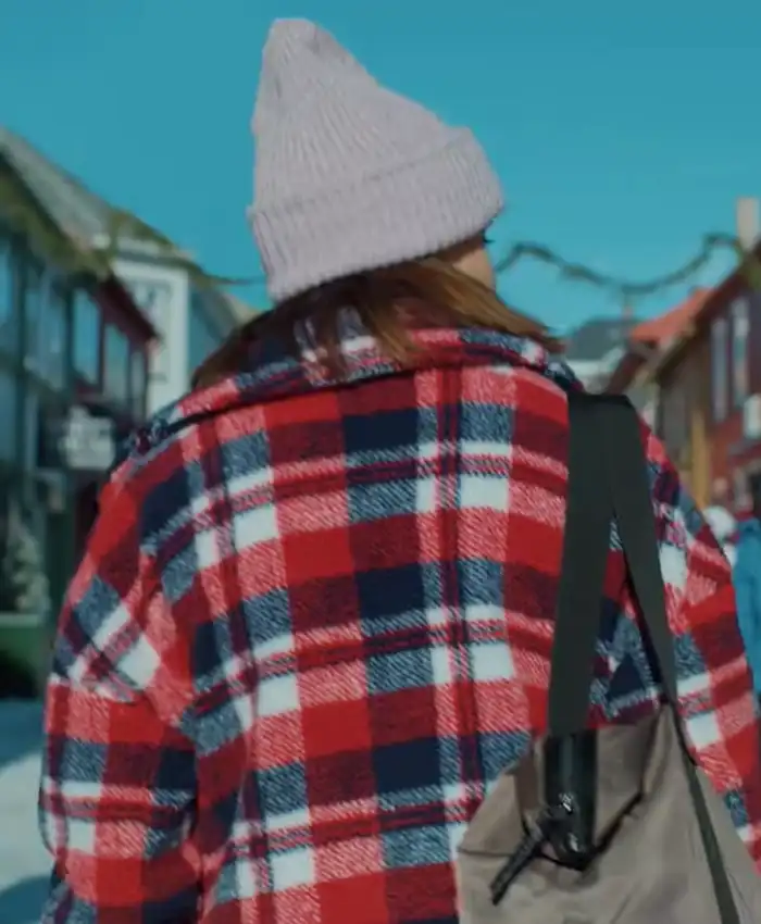 Johanne Tv Series Home for Christmas S01 Ida Elise Broch Blue Wool Plaid Jacket