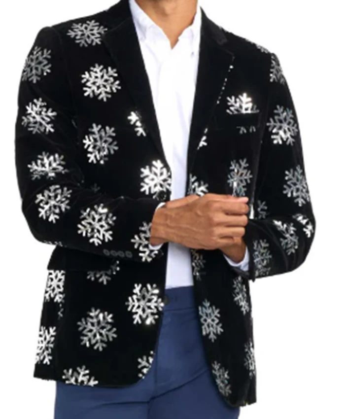 Jonathan Bennett Finding Mr Christmas S02 Snowflake Prnit Blazer For Sale