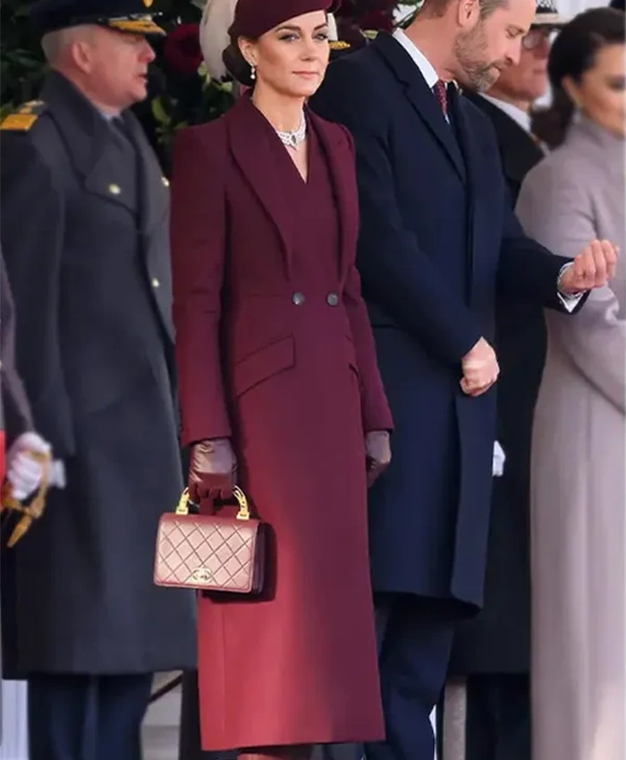 Kate Middleton Burgundy Long Coat For Sale