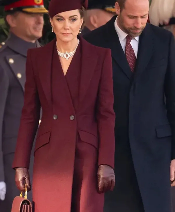 Kate Middleton Burgundy Long Coat