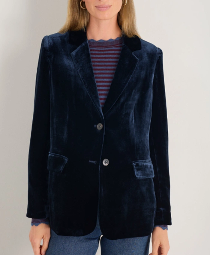 Kristin Kreuk Murder in a Small Town S02 Blue Velvet Blazer For Sale