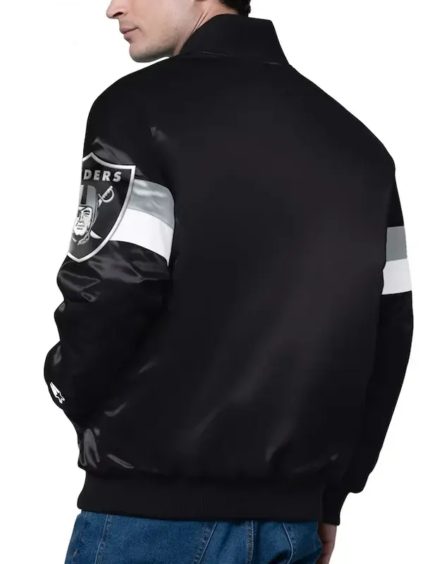 Las Vegas Raiders Triple Option Full-Snap Varsity Satin Jacket