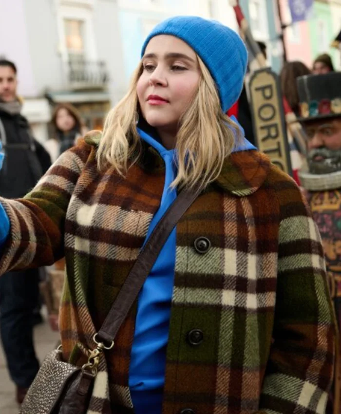 Mae Whitman The Twelve Dates Til Christmas Checked Wool Coat