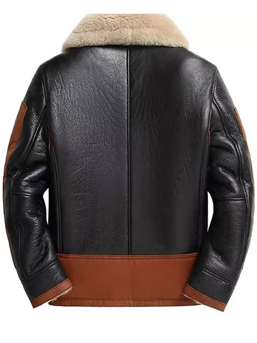 Men Aviator Style Black and Brown B3 Shearling Leather Jacket