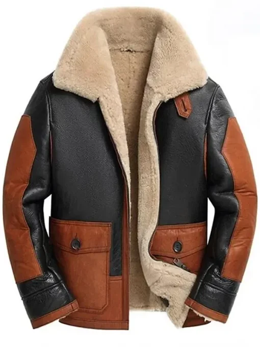 Men Black and Brown B3 Shearling Leather Jacket