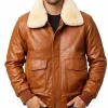 Men Brown Aviator Sheepskin Leather Jacket