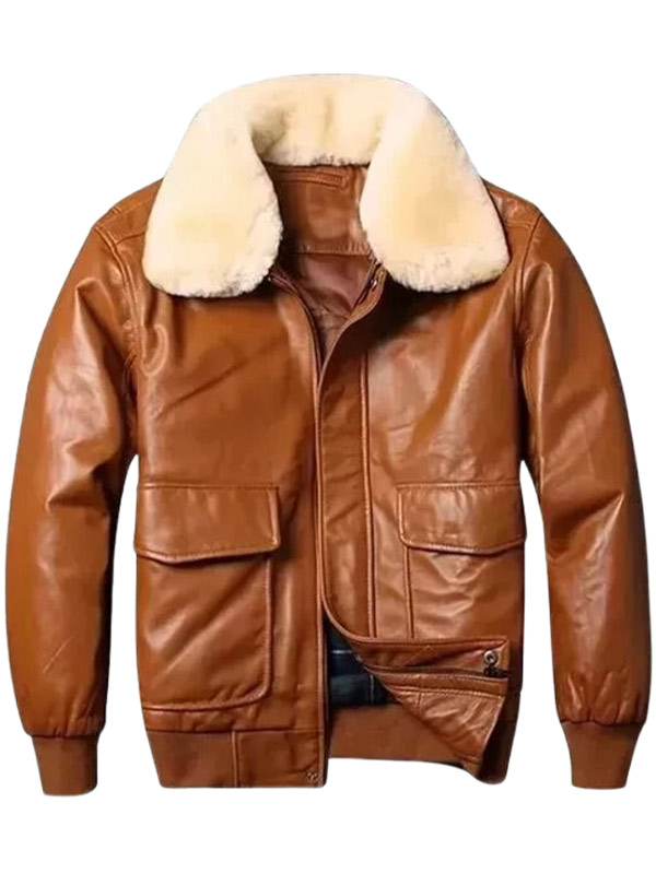 Men Brown Aviator Sheepskin Leather Jacket