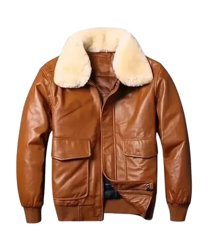 Men Brown Aviator Sheepskin Leather Jacket