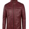 Mens Burgundy Biker Leather Jacket