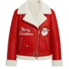Merry Christmas Red Shearling Leather Jacket