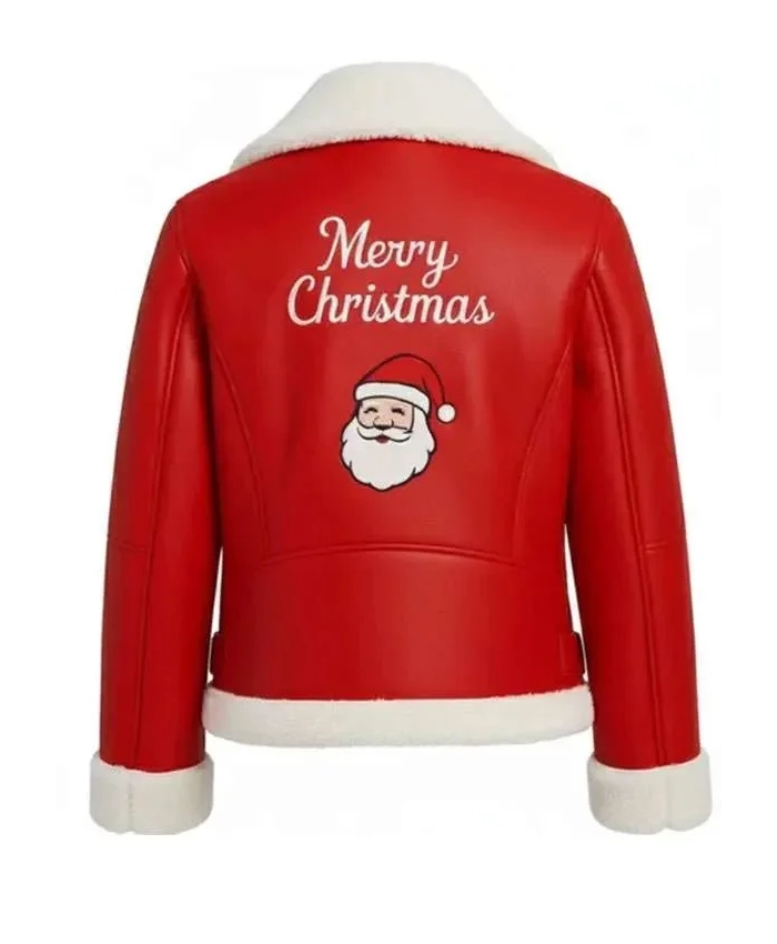 Merry Christmas Red Shearling Leather Jacket For Sale