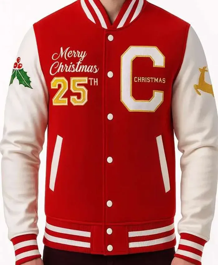 Merry Christmas Varsity Red and White Jacket