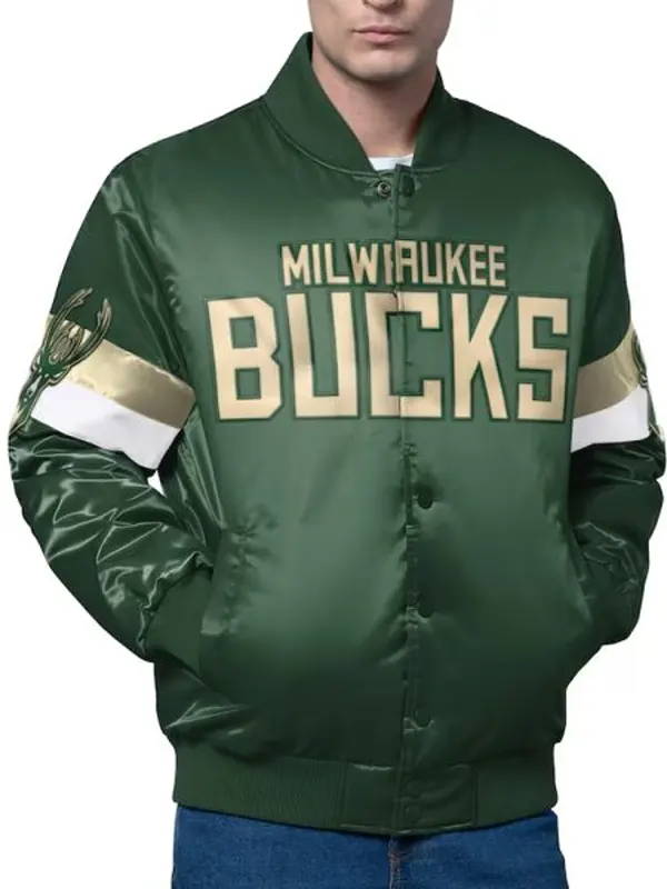 Milwaukee Bucks Triple Option Varsity Satin Jacket