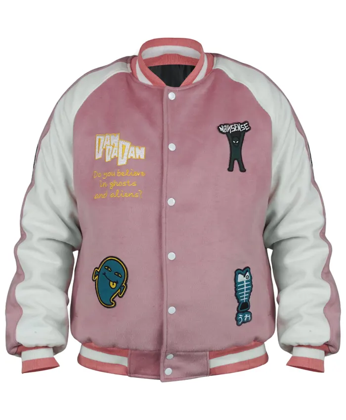 Momo Ayase Dandadan Pink Varsity Jacket- 25% Off