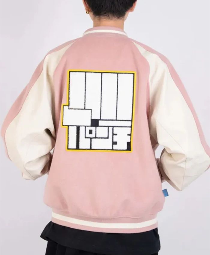 Momo Ayase Dandadan Pink Varsity Jacket For Sale