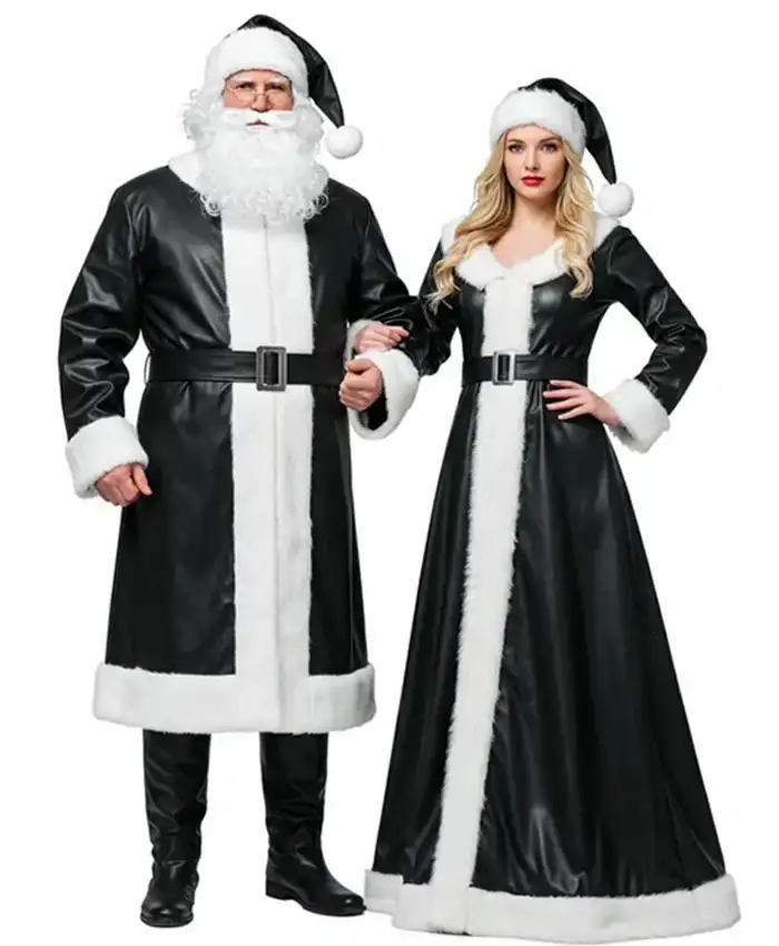 Mr and Mrs Santa Claus Black Leather Costume