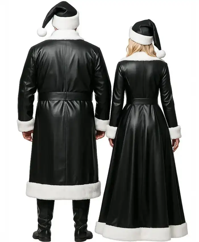 Mr. and Mrs Santa Claus Shearling Black Leather Couple Costume for Christmas