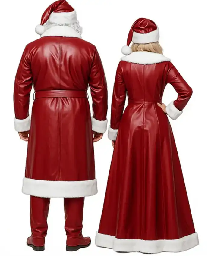Mr. and Mrs Santa Claus Shearling Leather Couple Costume for Christmas