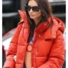 New York City Emily Ratajkowski Orange Puffer Hooded Jacket