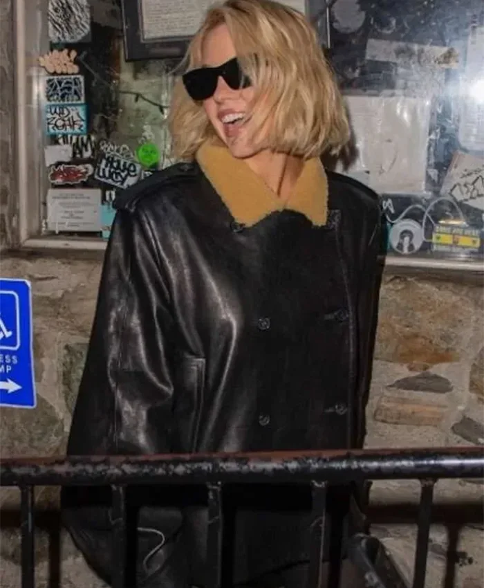 New York City Sydney Sweeney Black Shearling Jacket For Sale